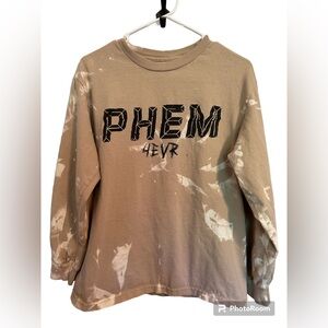 Phem 4EVR Long Sleeve Graphic T-Shirt Custom Acid Washed Size Medium